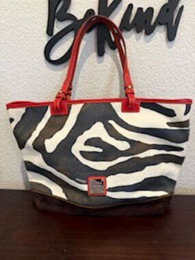Dooney and Bourke Canvas Zebra Black and Red Tote EUC